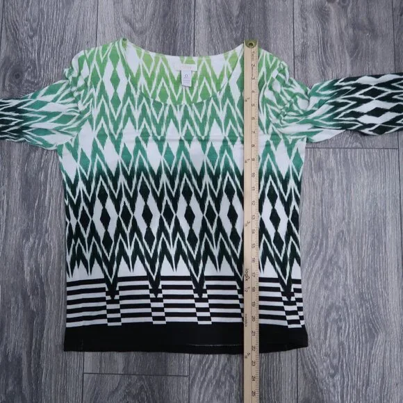 Chicos Womens Easywear Top 3/4 Sleeve Geometric Print Ombre Scoop Neck Shirt 0 - Picture 11 of 13